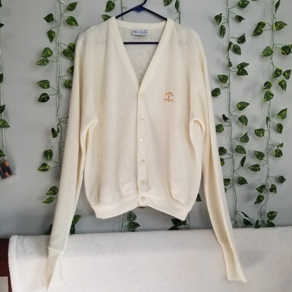 Vintage PICKERING Brookwood Country Club USA Ivory Button Up Cardigan R…